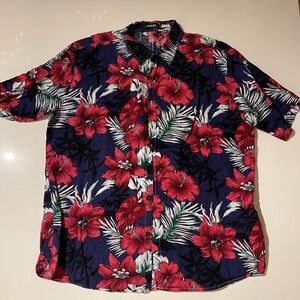 Tropical Floral Men's Shirt - Red and Blue